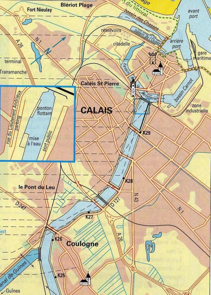 Calais et son canal (extrait de la Fluviacarte n°14)