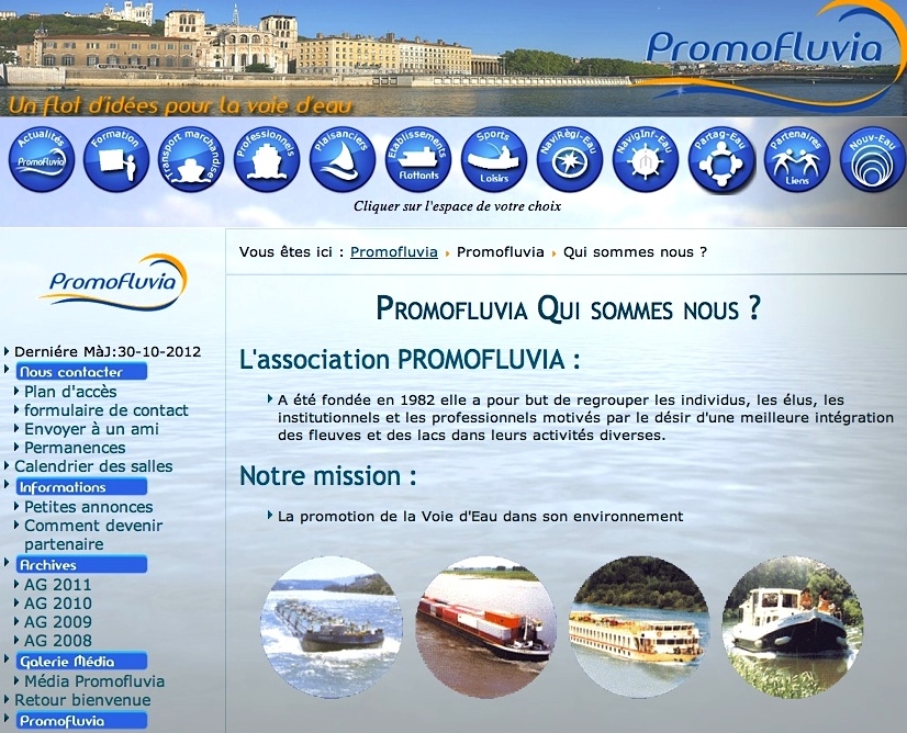 Les douze rubriques du site "Promofluvia"