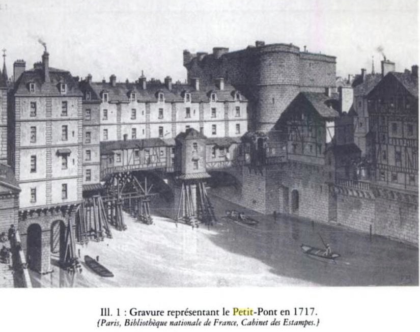 Le Petit-Pont avant l'incendie de 1718 (BN - Cabinet des Estampes)