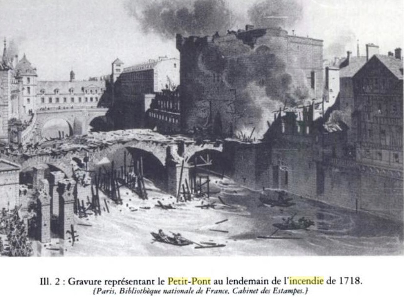 Le Petit-Pont après l'incendie de 1718 (BN - Cabinet des Estampes)